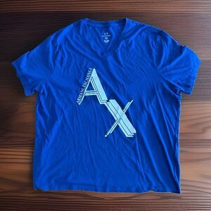 Armani Exchange V-Neck Tshirt Size XXL Blue Good Used Condition